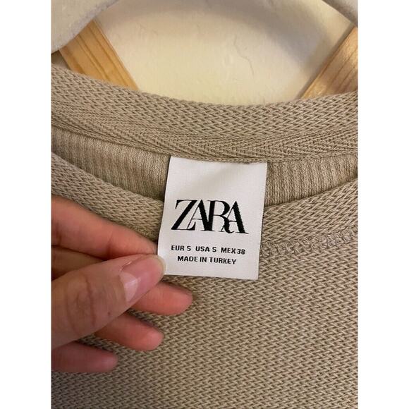 Zara T-Shirt Men's Small Global Department Short Sleeve Basic Jacquard Tee Tan - Picture 3 of 5